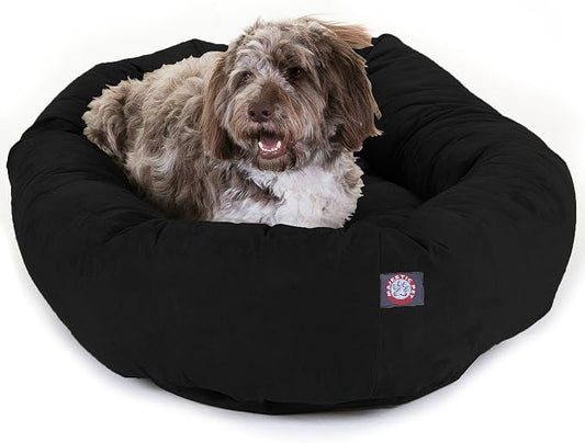 Majestic Pet 52 Inch Suede Calming Dog Bed Washable – Cozy Soft Round Dog Bed with Spine Support for Dogs to Rest Their Head - Fluffy Donut Dog Bed 52x35x11 (Inch) - Round Pet Bed X- Large – Black by MajesticPet