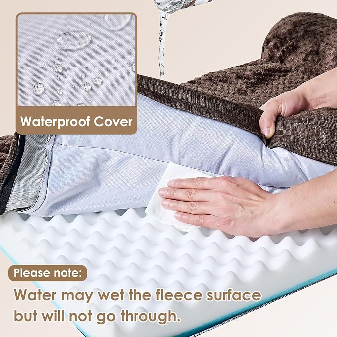 EHEYCIGA Large Dog Bed Memory Foam for Crate, Orthopedic Dog Bed Large Size Dogs with Washable Removable Cover, Waterproof Pet Sofa Couch with Nonskid Bottom, 35x22x6, Brown - Image 3