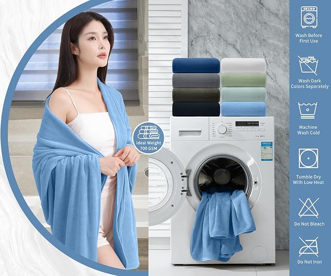 Extra Large Bath Sheet 4 Piece (35"x70")-Ultra Soft Oversized Bath Towel,Bath Sheet Towel for Bathroom Hotel,Plush Highly Absorbent Quick Dry Shower Towel Set for Adults,Bathroom Towel Set Blue - Image 6
