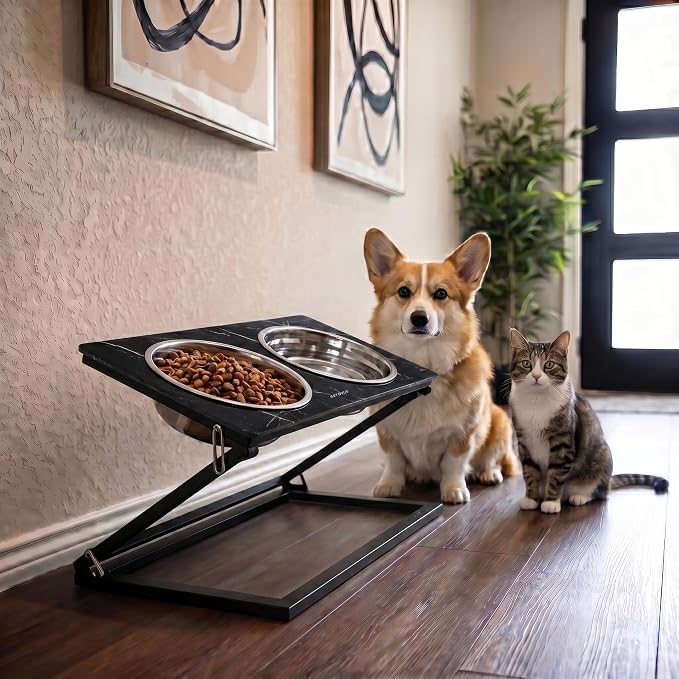 Elevated Dog Bowl, Adjustable Height and Tilt Angle Dog Bowl Stand | Precisely Adjust Height And Tilt Angle, Easy To Clean, Equipped With 2 Stainless Steel Food Bowls, Sturdy And Durable. - Image 5