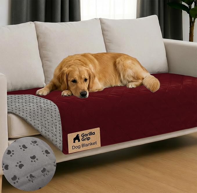 GORILLA GRIP® Waterproof Dog Blanket, Leakproof Couch Cover for Dogs, Silicone Grip Backing, Protects Sofa, Sectional, Bed, Crate, Car & RV, Tear-Resistant Washable Senior Pet Blanket, 30x70 Burgandy by Unknown