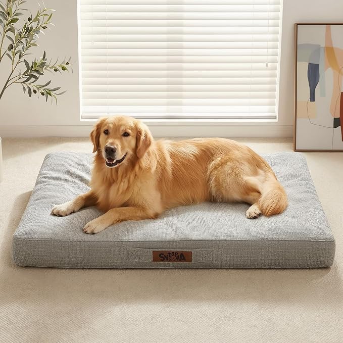 Sytopia Outdoor Dog Bed, 42" XL Orthopedic Dog Bed for Extra Large Dogs (90 lbs), Durable Waterproof Pet Bed, Heavy Duty Dog Crate Pad, Washable Removable Cover, Anti-Slip Bottom, Light Gray by Sytopia