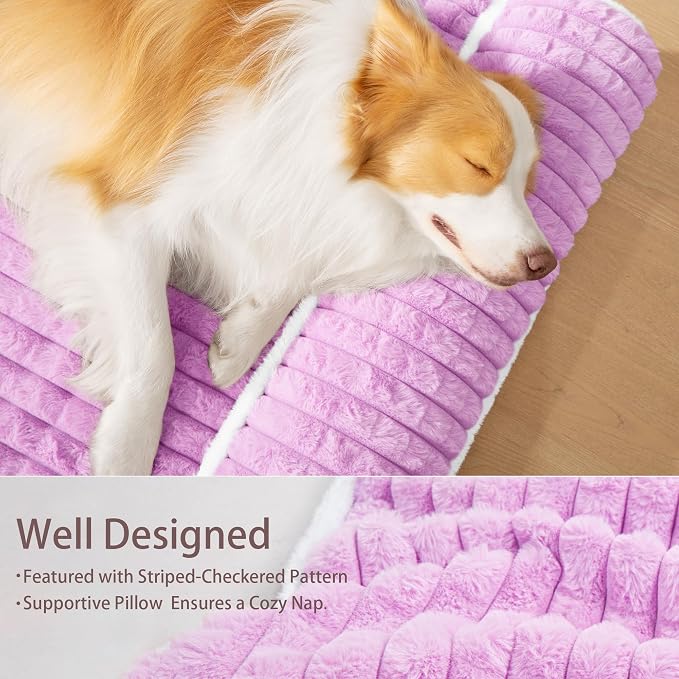 Orthopedic Large Dog Bed Pillow Pet Sofa Bed 42''X28'' Lilac | Egg-Crate Foam Pet Couch Large Sized Dog, Waterproof Removable Washable Cover,Furry Puppy Crate Mat With Nonskid Bottom - Image 5