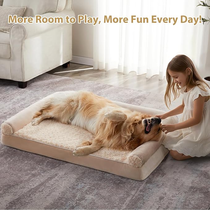 BFPETHOME Orthopedic Washable XXL Dog Bed for Senior Dog Cozy Sleep | Extra Large Waterproof Big Soft Pet Couch Bed for Dogs Relax with Removable Cover Supportive Egg Crate Foam Beige 54x36 Inch - Image 4