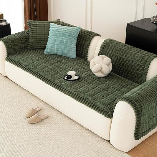 Sofa Couch Cover, Sofa Covers for Dogs Washable, Non-Slip Striped Sofa Slipcovers for Sectional Sofa, Sofa Cover Furniture Protector for L Shaped(Dark Green, 27.6"x 82.7") by MDSASFD