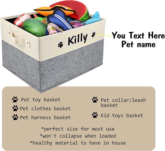 PET ARTIST Personalized Dog Toy Bin for Dog Toys Accessories - Foldable Dog Toy Basket Storage Box for Pet Toys,Dog Coat, Upgrade Grey, M:15''(38cm)*11''(28cm)*9''(23cm) - Image 5