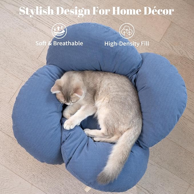 CHEERHOME PETS Elevated Cat Bed Wooden with Cushion Fluffy Pet Couch Sofa for Indoor Cats Raised Kitty Lounge Chair Suitable for Puppy, Cat Furniture(Deep Blue) - Image 3