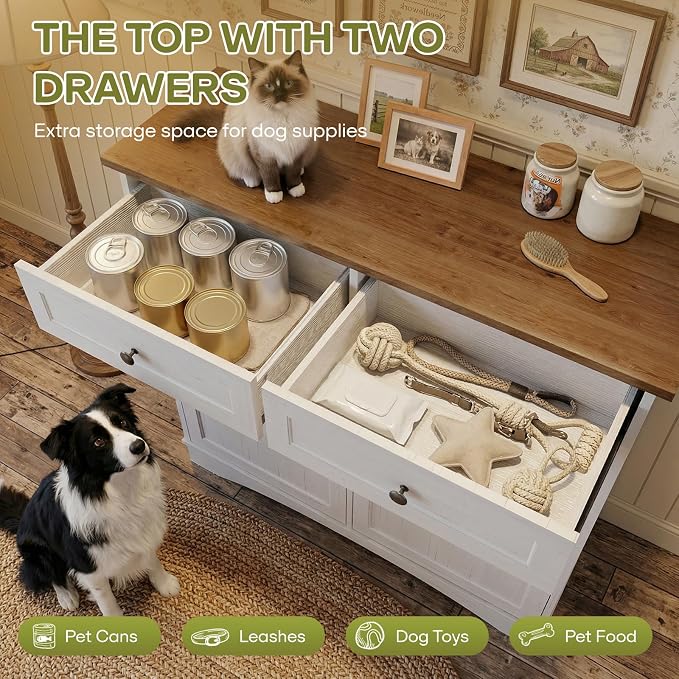 Furnaza Pet Feeding Station with 4 Bowls, Dual Doors Dog Cabinet Storage | White 39.7"W Dual Doors Pet feeding station with storage for dogs and cats, Pet Food Storage for Kitchen, Living Room - Image 4