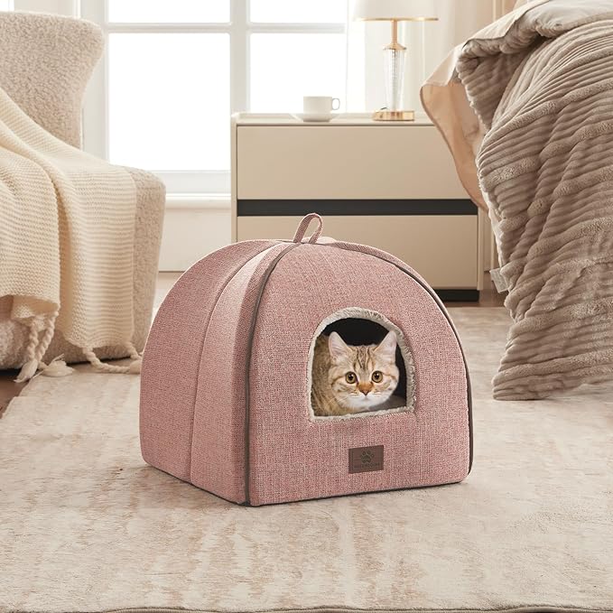 Cat Bed for Indoor Cats - Cat Cave Bed Cat House Cat Tent with Removable Washable Cushioned Pillow, Soft and Self Kitten beds,Cat Beds & Furniture, Pet Bed (Large, Pink) by WINDRACING