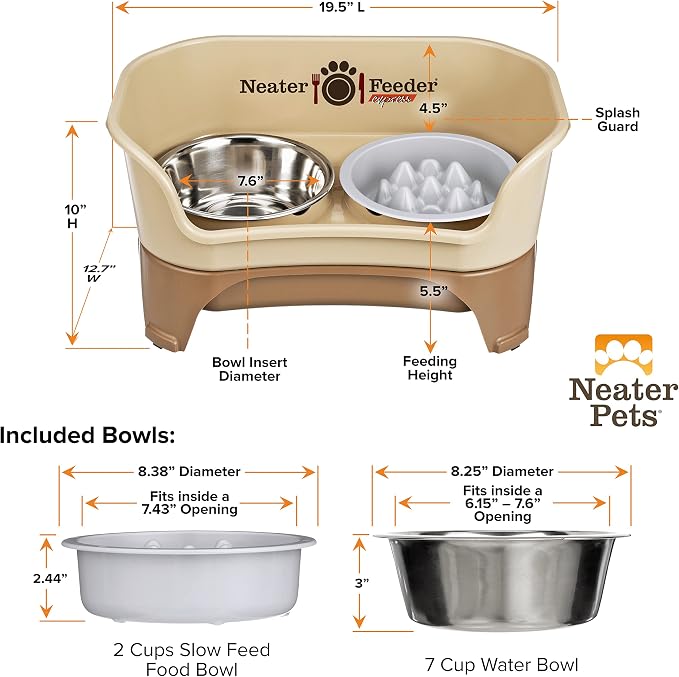 Neater Feeder Express Mess Proof Dog Bowls Elevated for Medium and Large Breed – Made in USA – No Spill Raised Slow Feeder Elevated Dog Bowl Stand, Slow Feed Food and Water Bowl Set, Cappuccino - Image 8