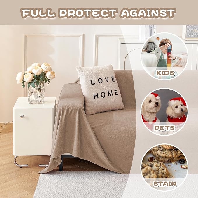 MYSKY HOME Couch Cover Sofa Covers for 3 Cushion Couch, Ultra - Soft Dog Couch Covers Protector for Sectional Sofa, Non Slip Sofa Slipcover Furniture Protector for Pet, 91" x 118", Khaki - Image 2