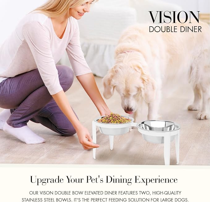 NMN Designs Vision Elevated Double Diner - 10" White - Metal Dog Bowl Stand for Large and XL Dogs, Raised Feeder Station, Wrought Iron, Outdoor/Indoor Pet Bowl, Best for Tall Dogs, Dog Feeding Station - Image 4