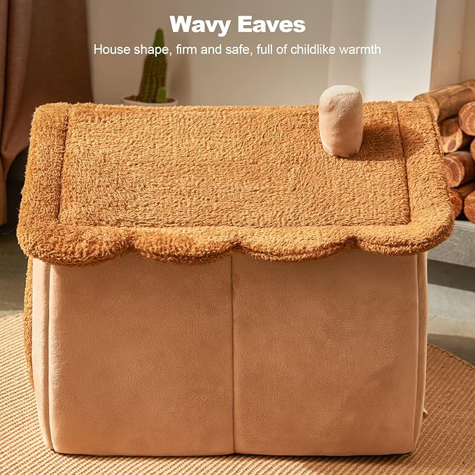 Cat Cave Bed, Washable Dog Bed, Warm and Cosy Cat House, Foldable Comfortable Pet Cat House, Dog Bed with Removable Cushion(S, Brown) - Image 3