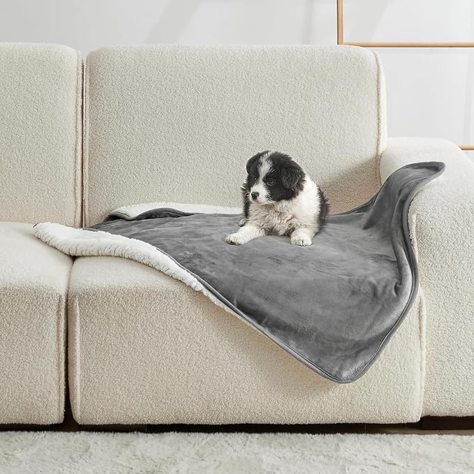 Waterproof Blanket for Bed Couch Sofa, Soft Liquid Pee Proof Pet Blanket for Dog Puppy Cat, Reversible Sherpa Fleece Furniture Protector (Grey, 30x40 inches) by Yaning