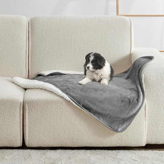 Waterproof Blanket for Bed Couch Sofa, Soft Liquid Pee Proof Pet Blanket for Dog Puppy Cat, Reversible Sherpa Fleece Furniture Protector (Grey, 30x40 inches) by Yaning