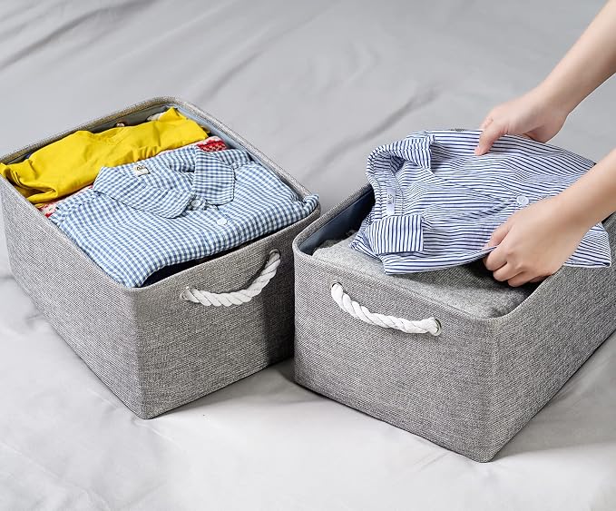 TheWarmHome Storage Bins - Medium 3 Pack Storage Baskets for Organizing Shelves | Fabric Storage Cubes Organizer for Linen Closet Nursery Home Decor Grey - Image 4