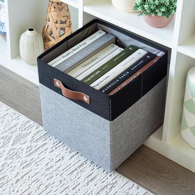 OrganiHaus 11x11 Cube Storage Bins, Set of 4 - Fabric Storage Cubes | Sturdy, holds its shape; odor-free; fits ClosetMaid 11-inch shelves; vegan leather handles - Image 5