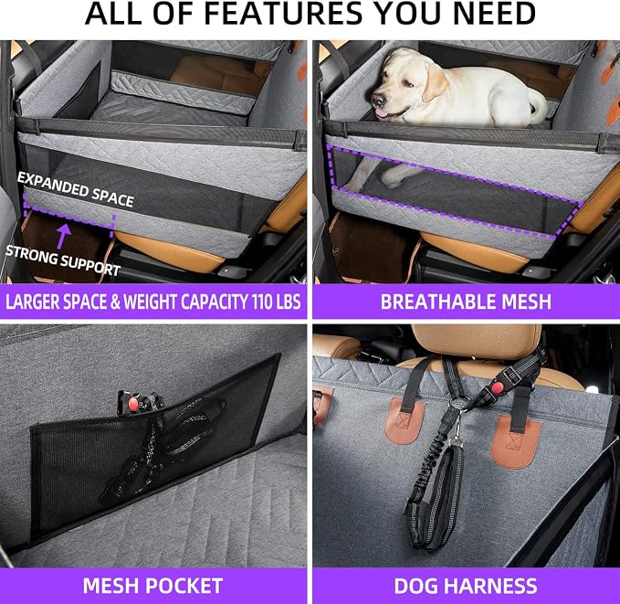 TKYZ Large Dog Car Seat,Back Seat Extender for Dogs,Hard Bottom Seat Cover - Image 4