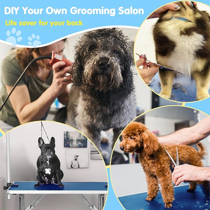 Lyromix 42'' Foldable Dog Grooming Table with Arms/Nooses/Mesh Tray, Blue | Stainless Steel Grooming Table for Dogs at Home, Adjustable Pet Bathing Station, Non-Slip Waterproof Tabletop, Capacity 330Lb - Image 7