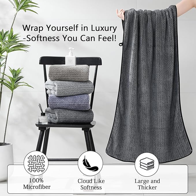 Ycosy 18 Piece Bath Towels Set,100% Microfiber Family Bathroom Towel with Hanging Loops-6 Bath Towels,6 Hand Towels,6 Washcloths,Quick Dry Highly Absorbent Shower Towel for Bathroom,Hotel,Spa-Black - Image 3