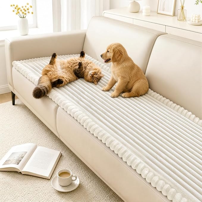 NAISI Pet Couch Covers for Sofa with Thick Filling and Non-Slip Bottom Sectional Sofa Covers Washable Friendly for Pets(1pc/27.5"x 82.6",Cream) by NAISI