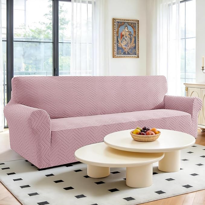 Stretch Sofa Cover Non-Slip Washable Furniture Protector | Stretch, 91"-110".Soft, Non Skid Foam, Elastic Bottom, Machine Washable, for Kids & Pets, Couch & Sofa, Pink - Image 2