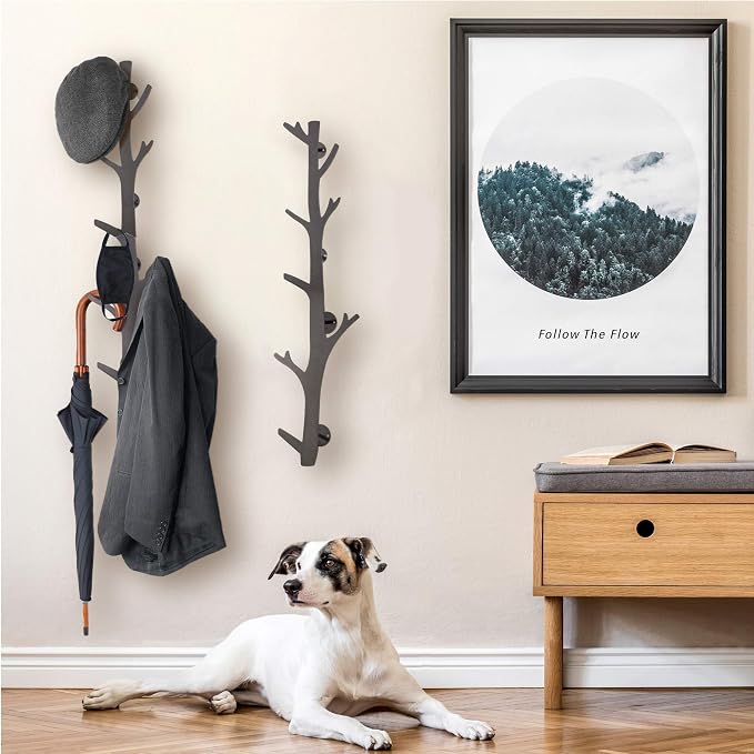 TERRA HOME Tree Branch Coat & Hat Rack Wall Mount with 8 Vertical Hooks for Caps, Coats, Purse & More Modern Storage Dog Leash Holder Decorative Wall Hooks Vertical - Image 5