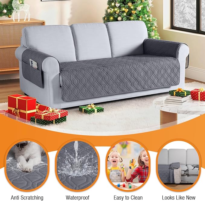 VANSOFY Couch Cover, Waterproof Sofa Covers Washable Slipcover Furniture Protector Couch Seat Covers Non-Slip Couch Cover for Dogs, Pets(Sofa, Dark Gray) | Non-Slip, Washable, Utility Pockets, Pet Friendly, Furniture Protector Slipcover for 3 Cushion C... - Image 5