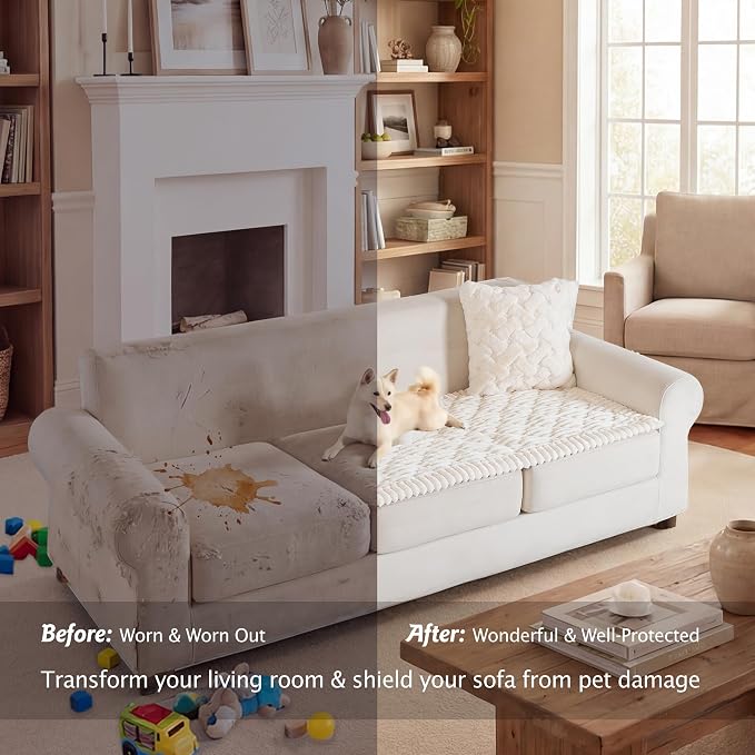 PuTian 100% Waterproof Fuzzy Couch Cover for Dogs White 27.6"x82.7" | Pet Friendly Dog Mat for Couch, Waterproof Sofa Protector, Scratch Resistant Furniture Cover for Dogs, Machine Washable - Image 4