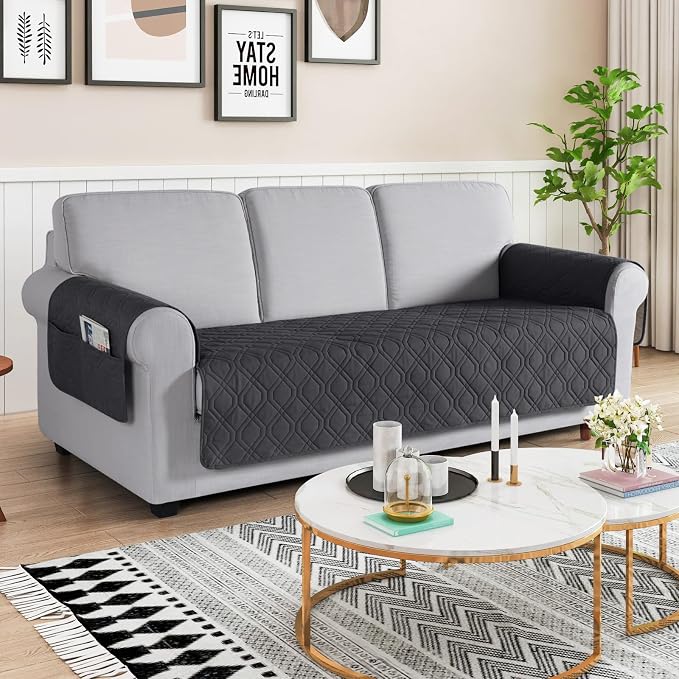 VANSOFY Waterproof Couch Cover for Pets, Charcoal Gray, 72.4" | Non-Slip, Washable, Utility Pockets, Pet Friendly, Furniture Protector Slipcover for 3 Cushion Plus Couch - Image 2