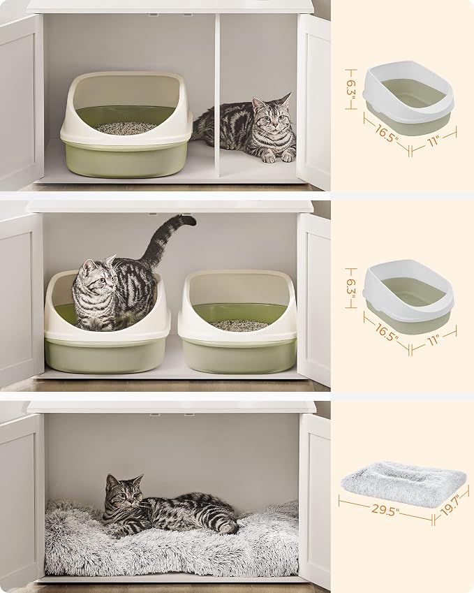 Feandrea Cat Litter Box Enclosure, Litter Box Furniture Hidden with Removable Divider, Indoor Cat House, End Table, 31.5 x 20.9 x 19.7 Inches, White UPCL002W01 - Image 5