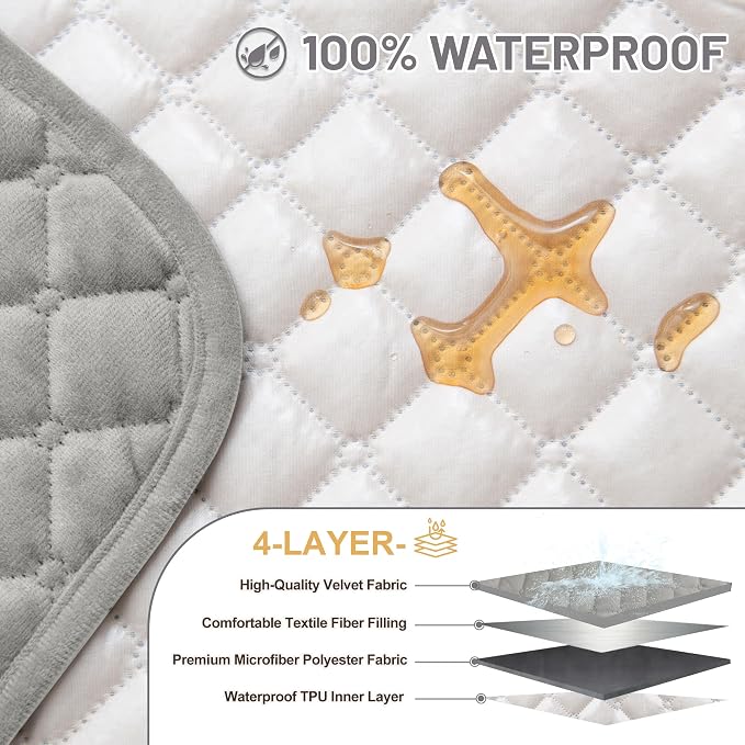 Sectional Couch Covers for Dogs 100% Waterproof Corner L Shaped Sofa Cover Pet Friendly Velvet Washable Anti Slip L Shape Modular Sofa Slipcover Protector with Pockets (Light Gray, Small) - Image 3
