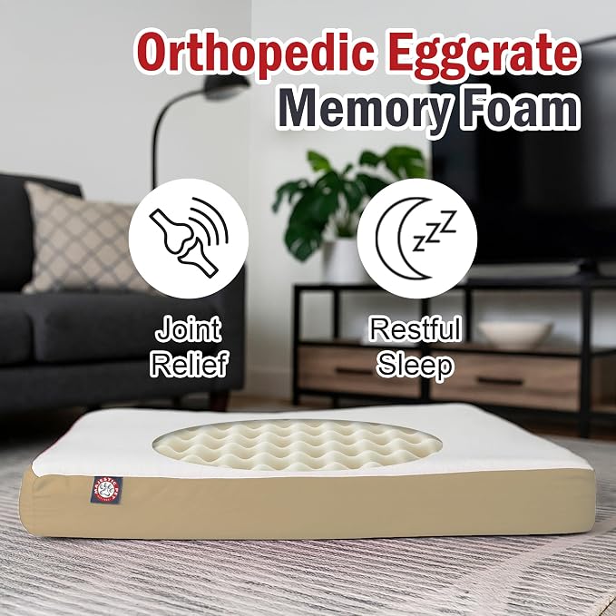 Majestic Pet 48x34x3 Inch Khaki Orthopedic Memory Foam Rectangle Dog Bed – Large Size Crate Dog Bed for Dogs with Joint Pain, Arthritis – Durable Pet Mattress with Egg Crate Foam, Washable Cover - Image 2