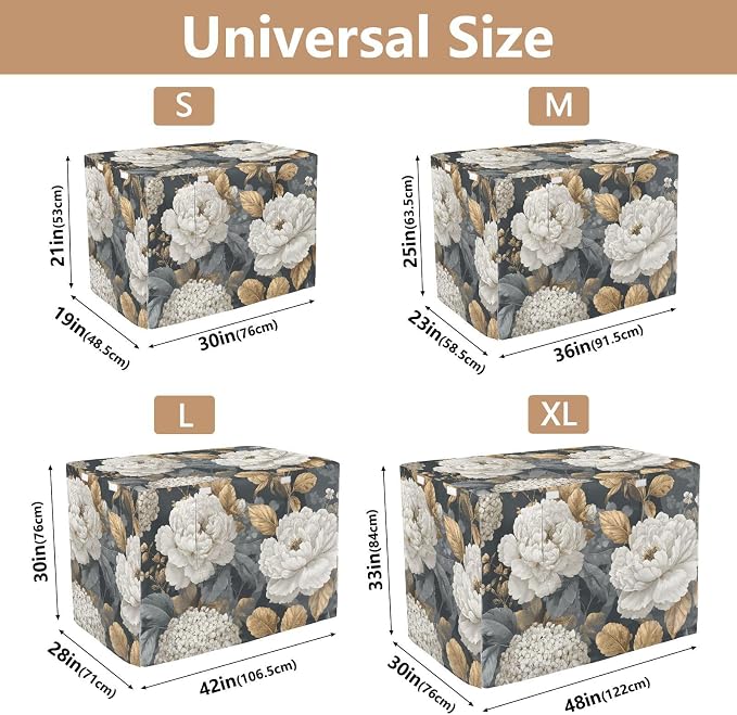 Dog Crate Cover Kennel Cover for Dog Cages Breathable for Wire Cage Indoor Outdoor White Peony Flower Golden Leaves Hydrangeas Black - Image 3