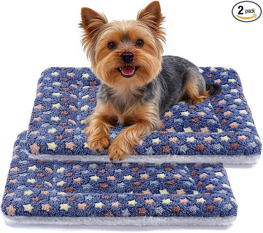 Mora Pets Dog Bed Crate Pad Ultra Soft Pet Bed with Cute Star Print Washable Reversible for Large Medium Small Dogs 23 x 18 inch 2 Pack Dark Blue by MoraPets