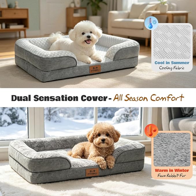 Orthopedic Dog Bed Medium Sized Dog with 2 Pack Removable Washable Covers - Soft Plush & Cooling Surface, Waterproof Dog Bed 30 Inch Pet Bed with Egg-Crate Foam and Non-Skid Bottom - Image 2