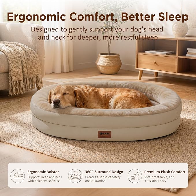 Waterproof Orthopedic Dog Bed for Medium Dogs, Light Brown | Supportive Crate Foam Relieves Joint Pressure, 360°Bolsters, Waterproof Inner,Washable Cover, Non-slip Bottom - Image 3