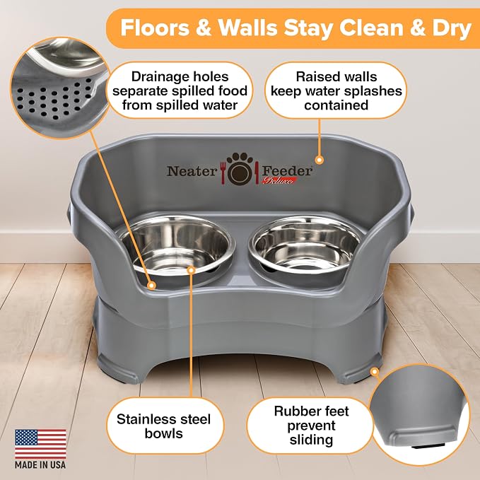 Neater Pet Brands Neater Feeder Deluxe Mess Proof Dog Bowls Elevated for Medium Dogs 19-40 lbs, Made in USA, No Spill Raised Dog Food Bowl Stand Feeding Station, Food and Water Bowl Set, Gunmetal - Image 4