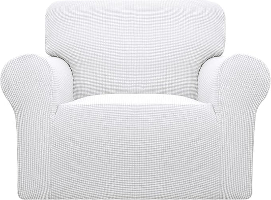Easy-Going Stretch Chair Slipcover with Arm Washable Snow White | 1-Piece Couch Sofa Cover Furniture Protector for Living Room Soft with Bottom For Kids, Pet. Spandex Jacquard by Easy-Going