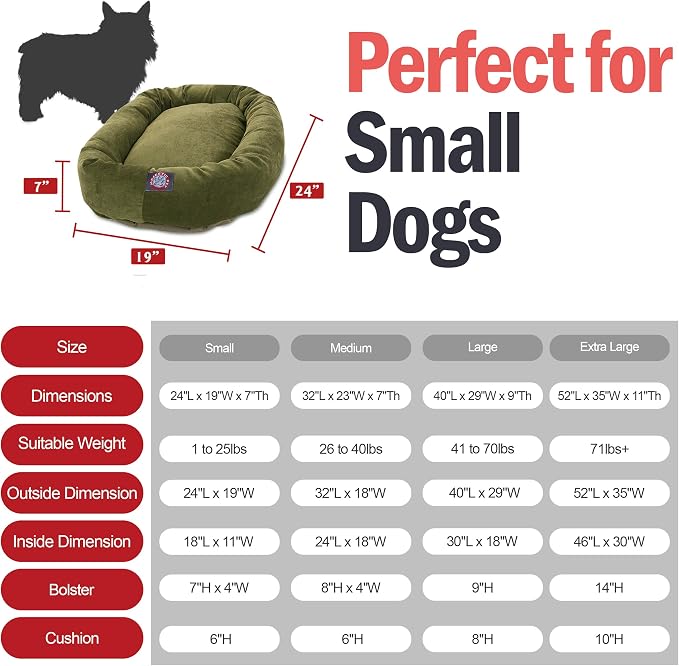 Majestic Pet 24 Inch Micro Velvet Calming Dog Bed Washable – Cozy Soft Round Dog Bed with Spine for Head Support - Fluffy Donut Puppy Mat 24x19x7 (inch) Small – Fern (2025) - Image 3