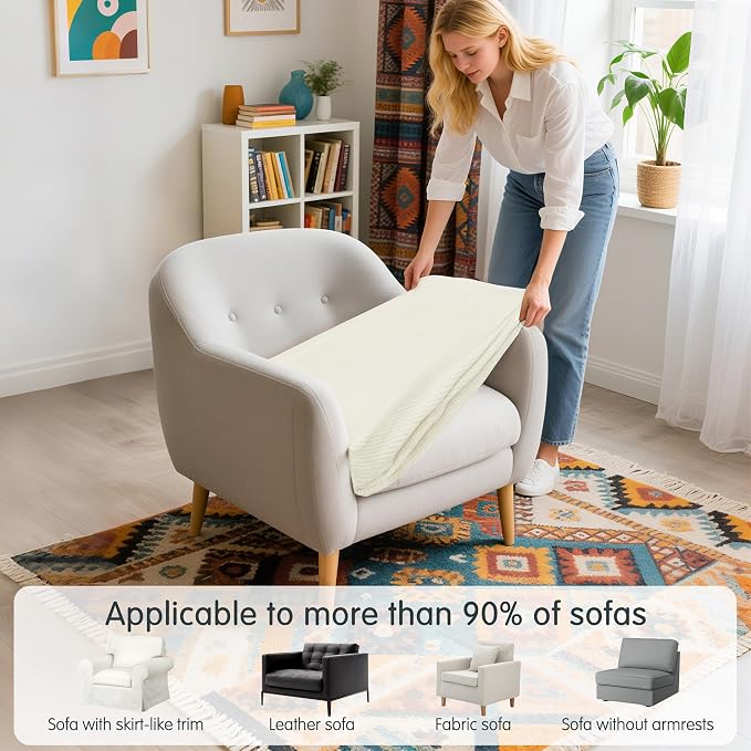 Hokway Couch Cushion Slipcovers Small Stretch Reversible Cushion Protector Slipcovers Sofa Cushion Protector Covers(Creamwhite, Small) - Image 5