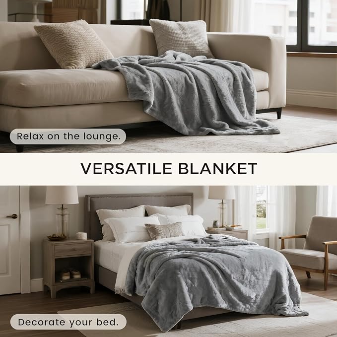 gogobunny Waterproof Bed Blanket, Reversible Sherpa Fleece Throw Blanket for Dog Puppy Cat, Furniture Cover Protects Bed Couch Sofa from Liquid Pee and Pet Fur (Grey, 90x90 inches) - Image 3