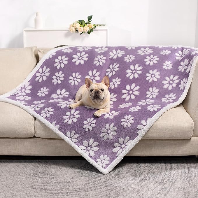 Cute Waterproof Blanket for Dog Cat or Adult, 50"x60", Purple | 3D Textured Flower Pet Blanket for Bed Couch Sofa, Soft Liquid Pee Proof Pet Furniture Protector by Yaning