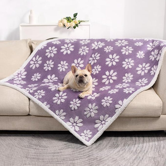 Cute Waterproof Blanket for Dog Cat or Adult, 50"x60", Purple | 3D Textured Flower Pet Blanket for Bed Couch Sofa, Soft Liquid Pee Proof Pet Furniture Protector by Yaning