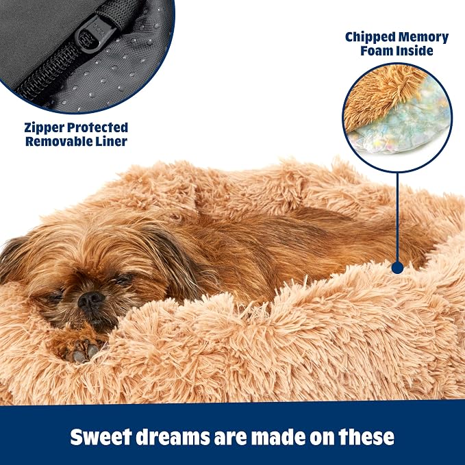 Barkbox Dog Bed, 2-in-1 Memory Foam Donut Cuddler Dog and Cat Bed, Calming Orthopedic Joint Relief Fur Crate Lounger for Pets, Machine Washable + Removable Cover, Waterproof Lining, Includes Toy | Calming Orthopedic Joint Relief Furry Crate Lounger for... - Image 2