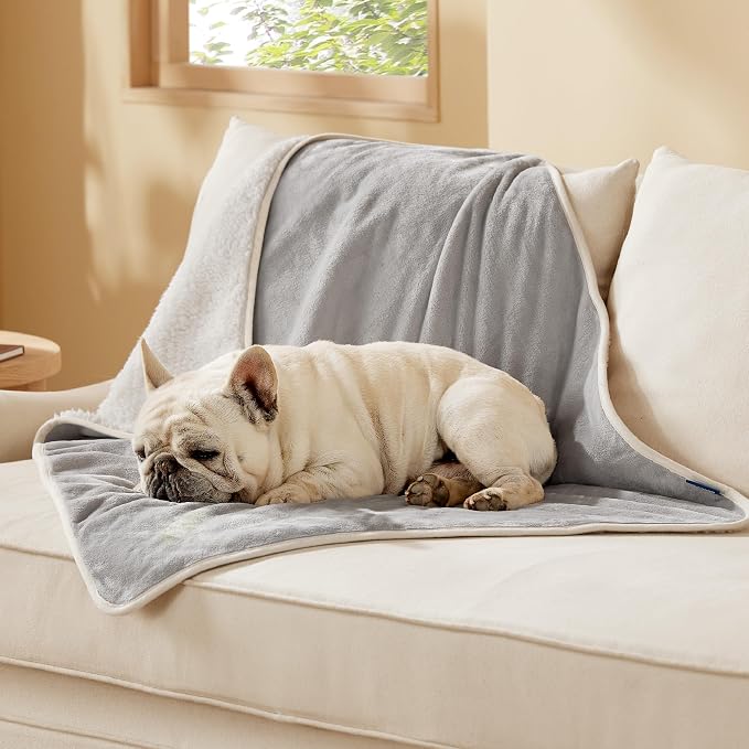 Bedsure Waterproof Dog Blankets for Medium Dogs Washable Soft Warm, 30"X40" | Plush Sherpa Fleece Cat Puppy Blanket for Couch Protector, Reversible Cozy Calming Throw for Pet Indoor,Light Grey by Unknown