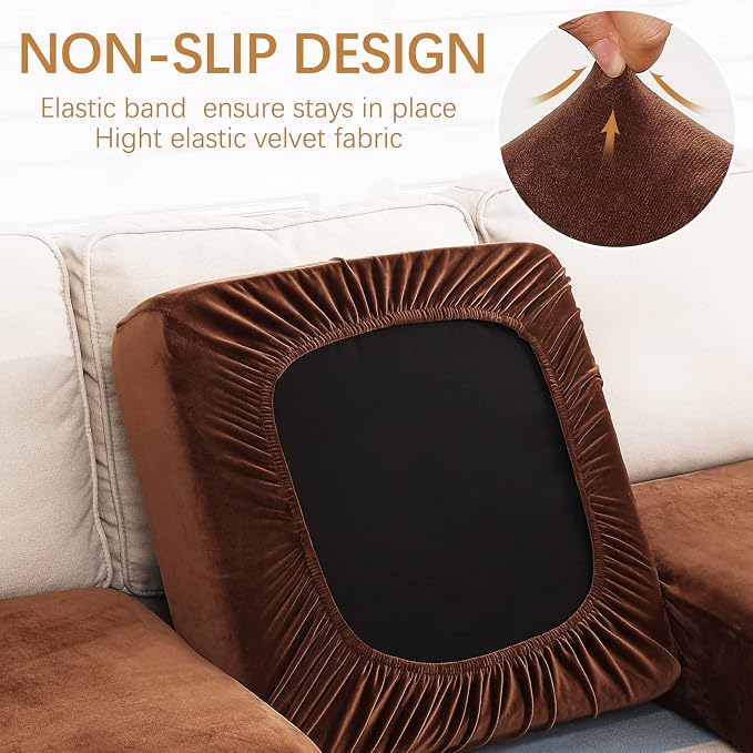 hyha Velvet Couch Cushion Covers, Sofa Covers for 2 Cushion Couch Washable | Soft Plush Sofa Slipcover, Elastic Bottom, Non-Slip Wear Resistant Furniture Protector, Ideal For Pets & Kids, Medium - Image 2