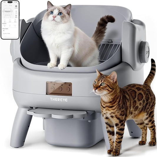 Thereye Automatic Litter Box with Entry Step, Open-Top Self Cleaning Litter Box, App Control & Safety Protections, 10L Waste Bin with Odor Control Smart Cat Litter Box with Trash Bags/Litter Mat by THEREYE