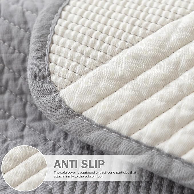 vctops Cotton Quilted Couch Covers for Sectional Sofa (Grey,36"x94") | Geometric Washable Non Slip Sofa Slipcover for Dogs, Children, Pets Furniture Protector Cover - Image 4