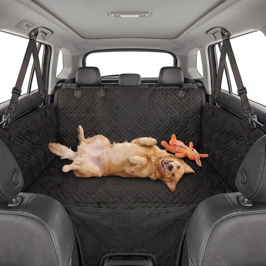 Car Back Seat Extender for Dogs – 40% Extra Space, 600D Oxford Waterproof Dog Car Seat Cover with Hard-Bottom Bridge, Non-Slip Base, Mesh Window & Storage Pockets – Foldable Design by HuxleyBarker